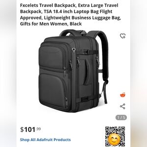Black Men's Travel Backpack with Laptop Compartment